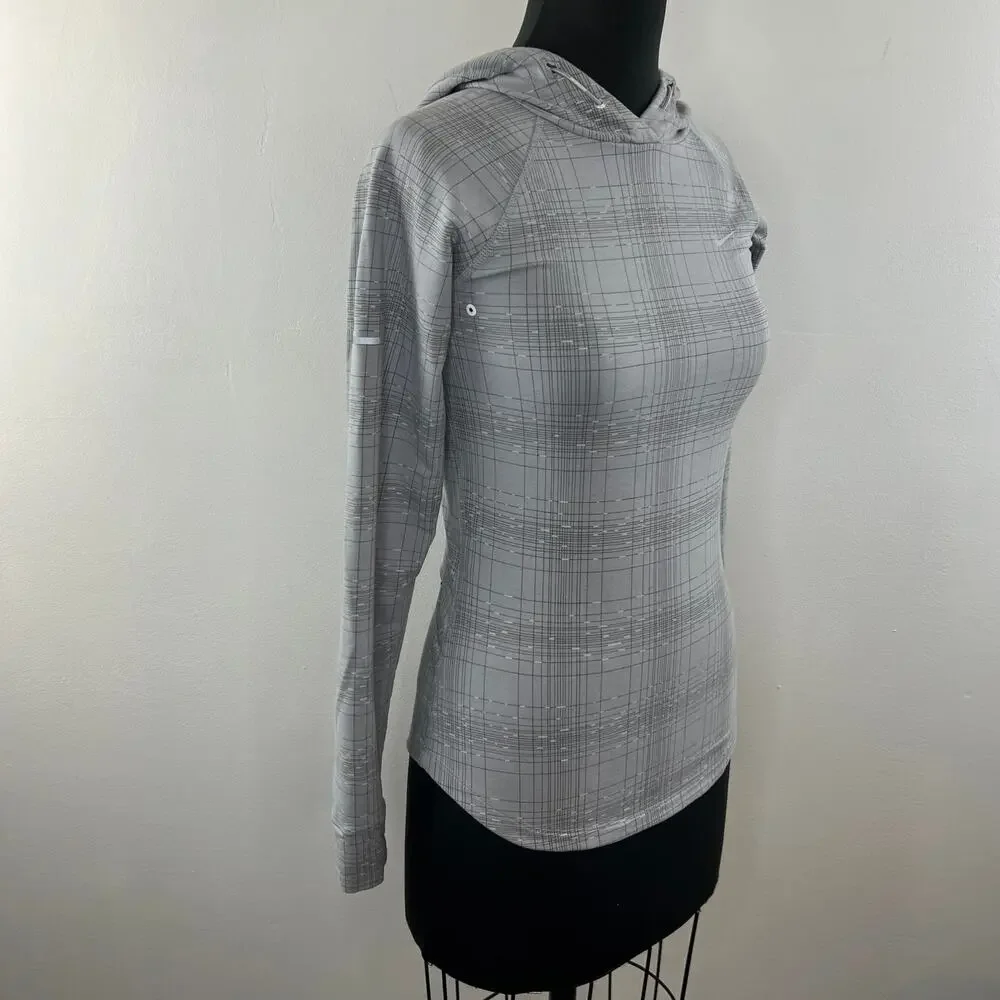 NIKE Gray Hoodie Stretch Striped Yoga Zip Pockets Logo Drawstring X-Small XS